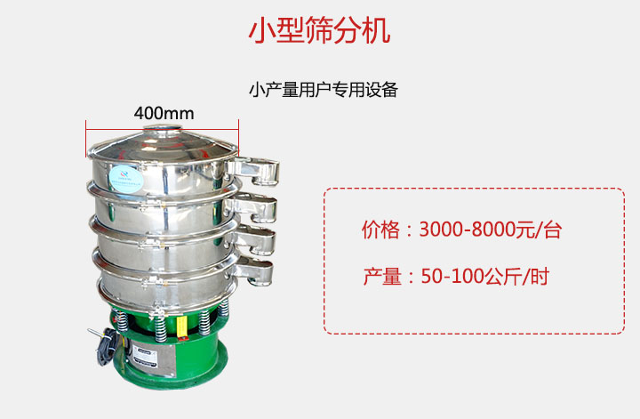 小型篩分機產量可達100公斤/時，價格3000元起。